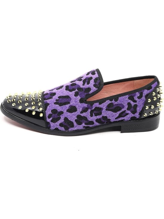 Metrocharm Men\'s Purple Leopard Print Loafer Smoking Spikes Slip On Formal Shoes main image 5